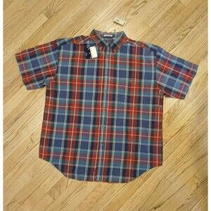 NWT 90's Anchor Bay Men's XL 100% Cotton Plaid Short Sleeve Shirt Classic Button